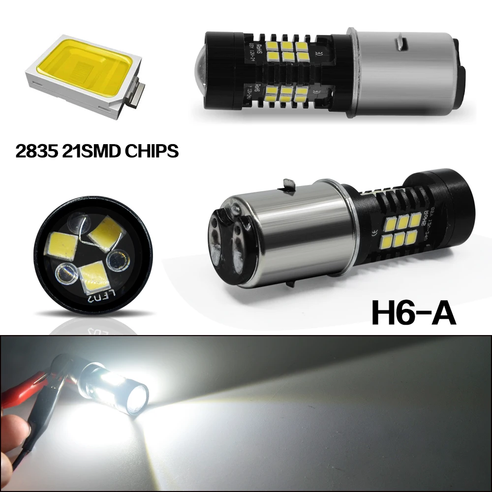 2 шт. H4 H6 светодиодный фонарь мощный налобный лампы 12V 21SMD 2835 21 Вт яркий белый