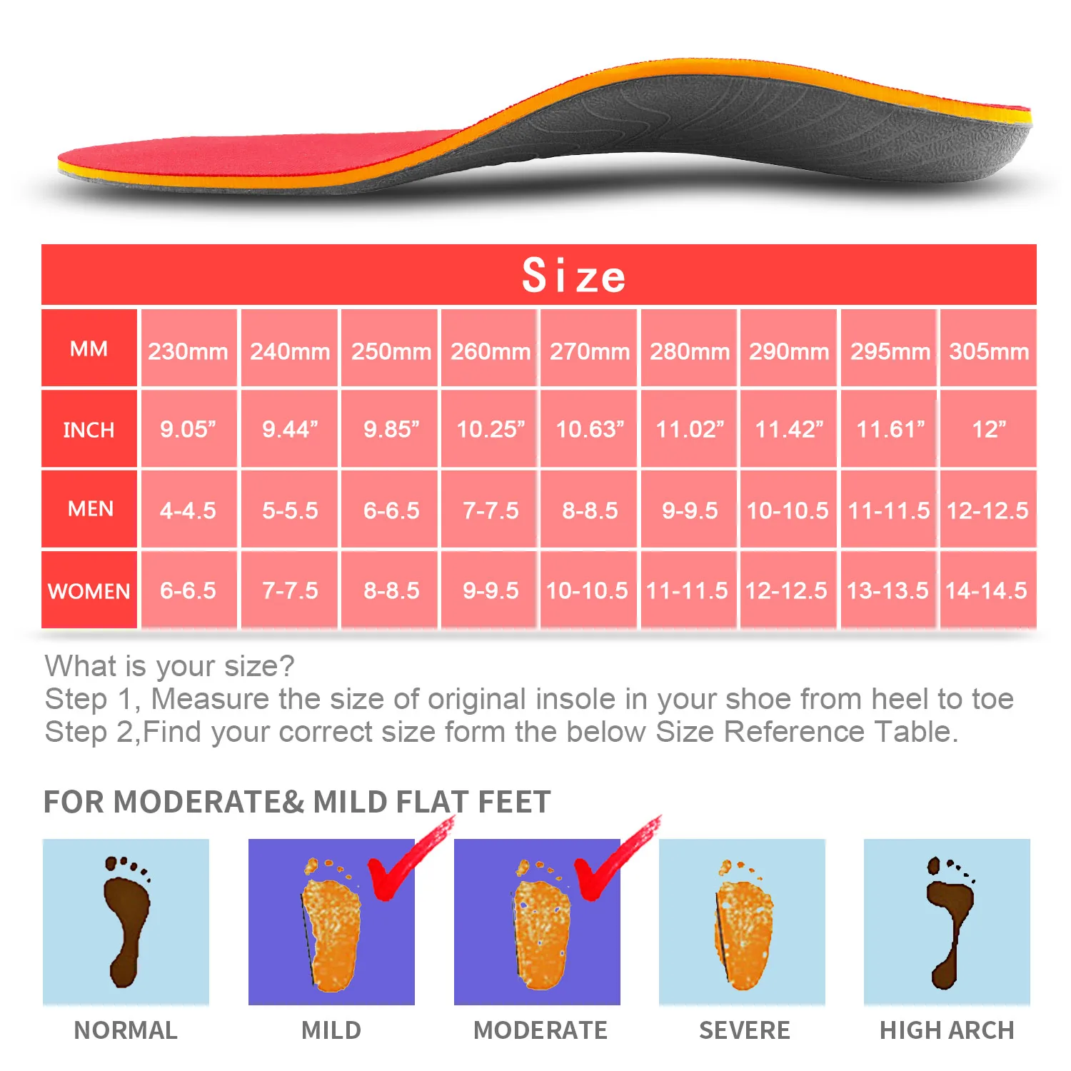 PCSsole Best Flat Feet Insoles Orthotic Arch Support Inserts Orthopedic Shoes Soles for Sneakers Plantar Fasciitis Men Woman