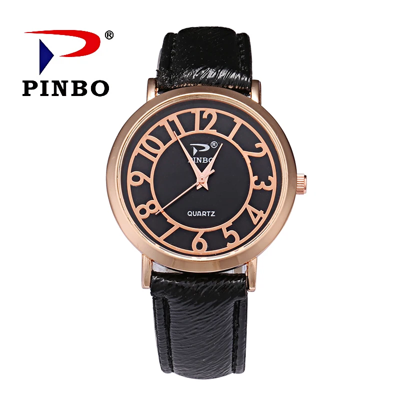 PINBO 2017 новые модные брендовые кварцевые женские часы с кожаным ремешком и