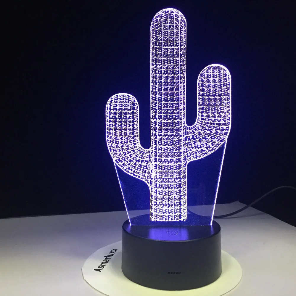 Милый кактус Форма 3D Цвет светодиодный Ночной светильник 7 изменение Usb