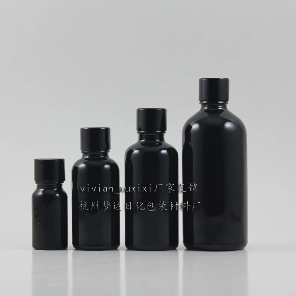 wholesale 50pcs 100ml shiny black dropper glass bottle with black metal cap,dropper container, glass 100ml essential oil bottle