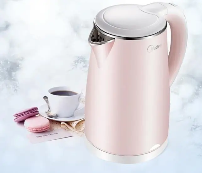 

Розовый Электрический чайник Midea hosehold с двойной защитой от ожогов, из нержавеющей стали 304, л, домашний чайник для горячей воды WHJ1705b