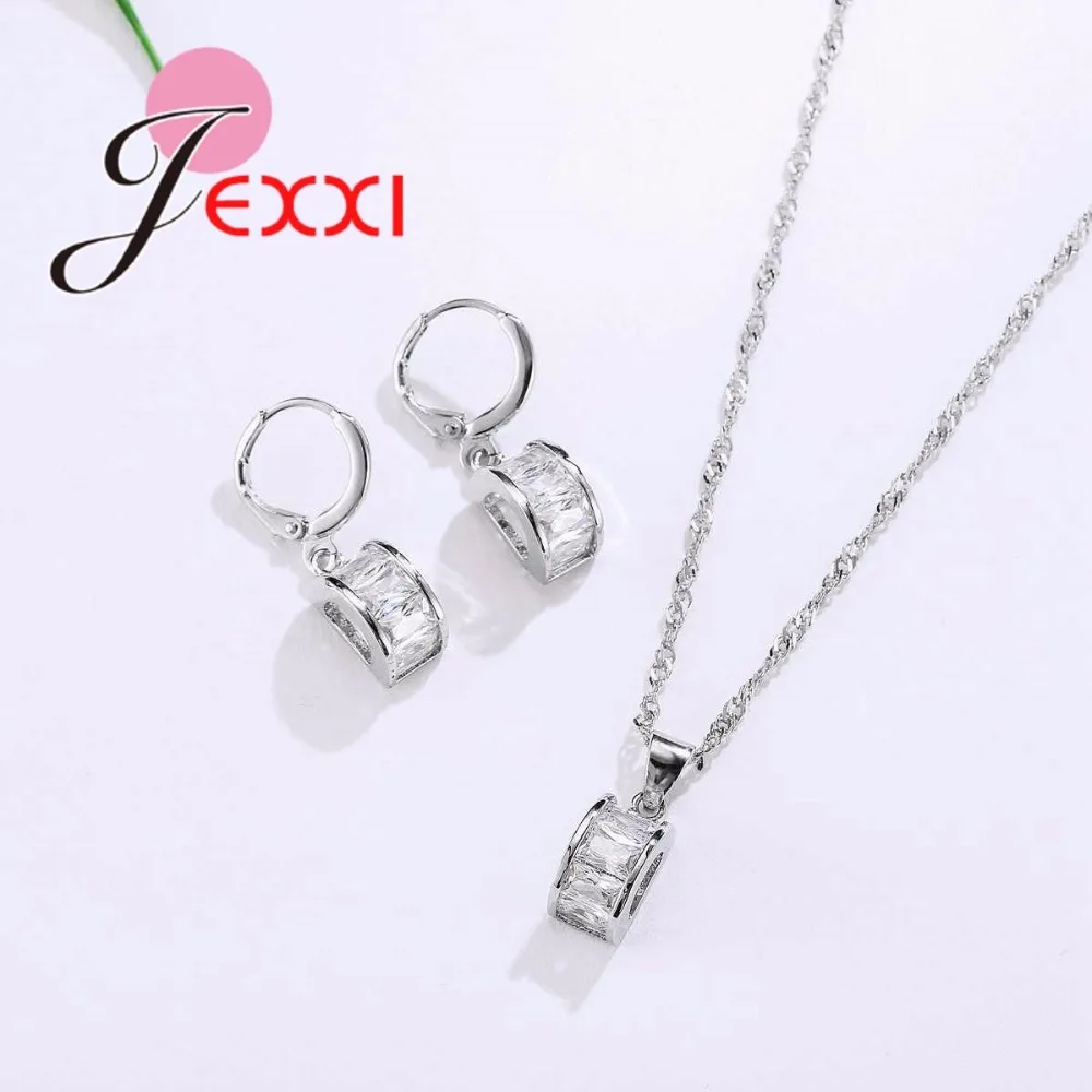 925 Sterling Silver Jewelry Sets for Women Wedding Gift Charm AAA White Austrian Crystal Half Round Design | Украшения и