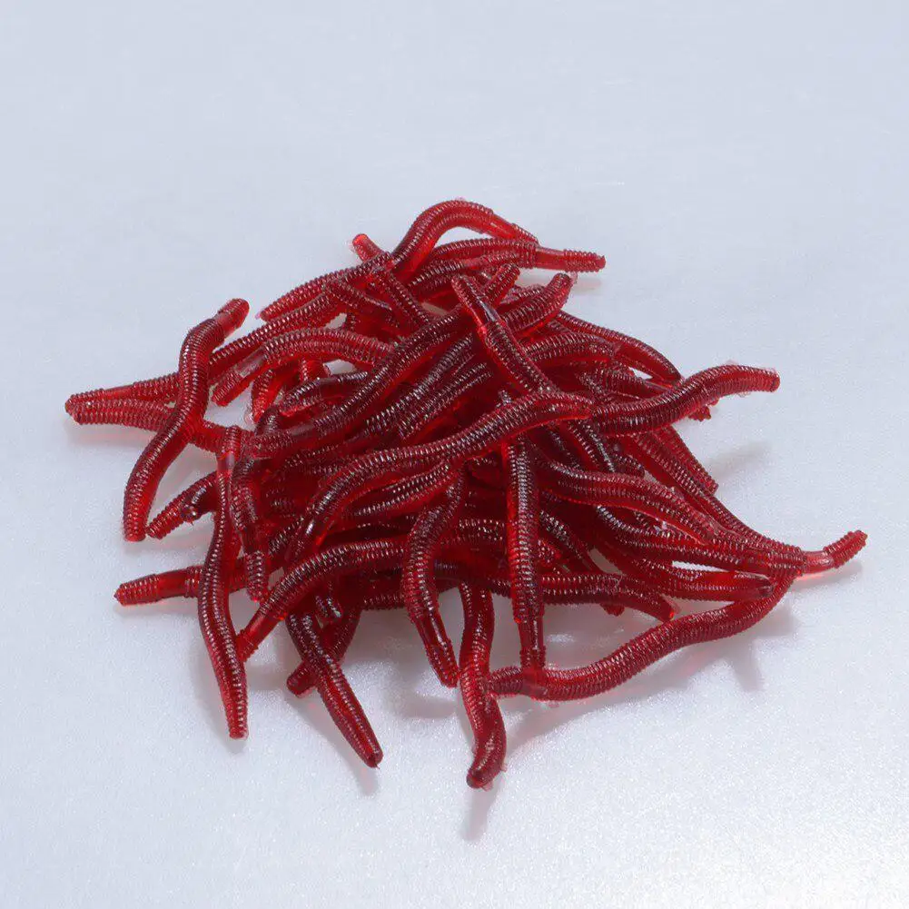 

50pcs Red Worms Fishing Lures Artificial Soft Earthworms Fishing Bait Fake Lures 1.4inches (3.5cm)
