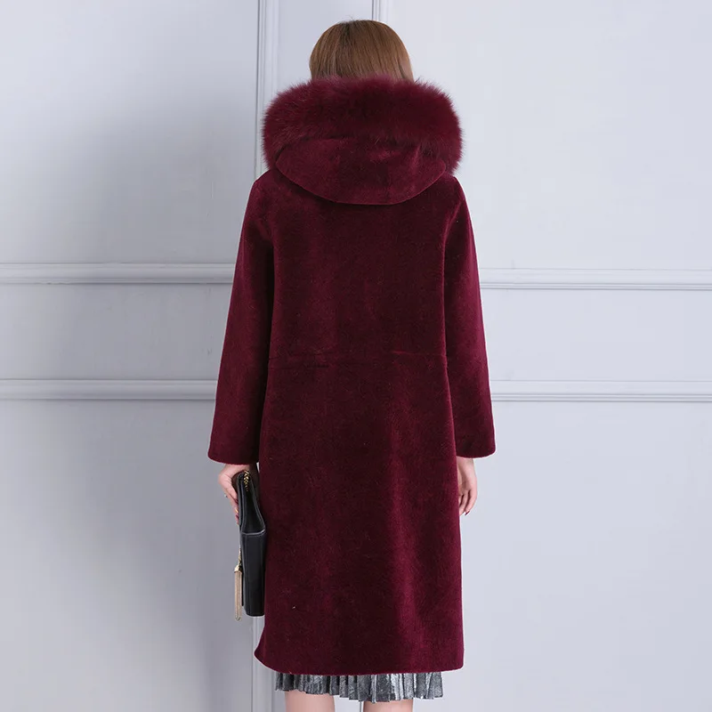 

Real wool coats outerwear with fox fur collar hooded women warm winter wool overcoat 2019 new arrival