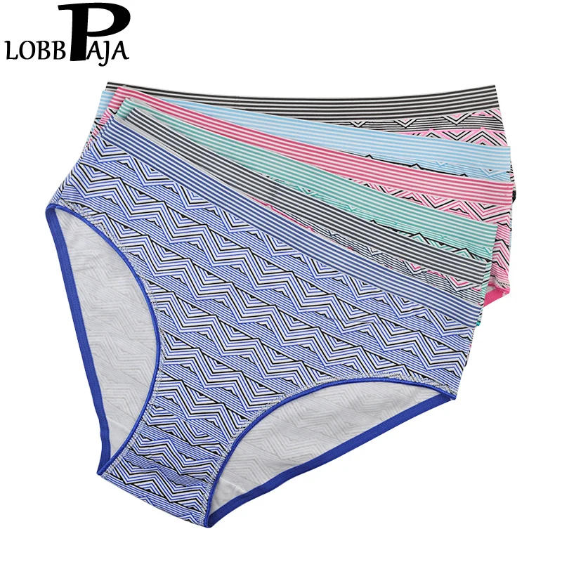 

LOBBPAJA Lot 6 PCS Woman Underwear Cotton Plus Size Mid-Rise Geometric Sexy Ladies Mothers Briefs Panties Lingerie For Women
