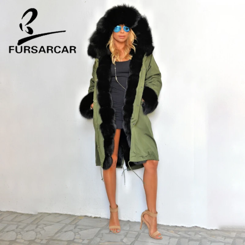 Новая парка FURSARCAR из натурального меха Женская черного цвета с воротником