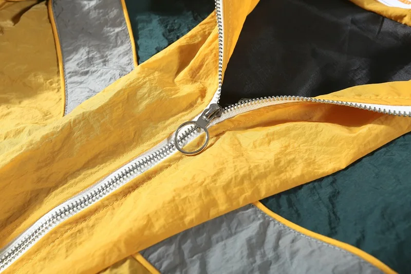 Винтаж Multi цвет блок лоскутное ветровка куртки осень 2018 г. хип хоп Уличная Zip Up