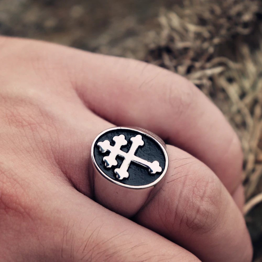 EYHIMD Classic Cross of Lorraine Signet Rings Mens Stainless Steel Biker Ring Fashion Jewelry | Украшения и аксессуары