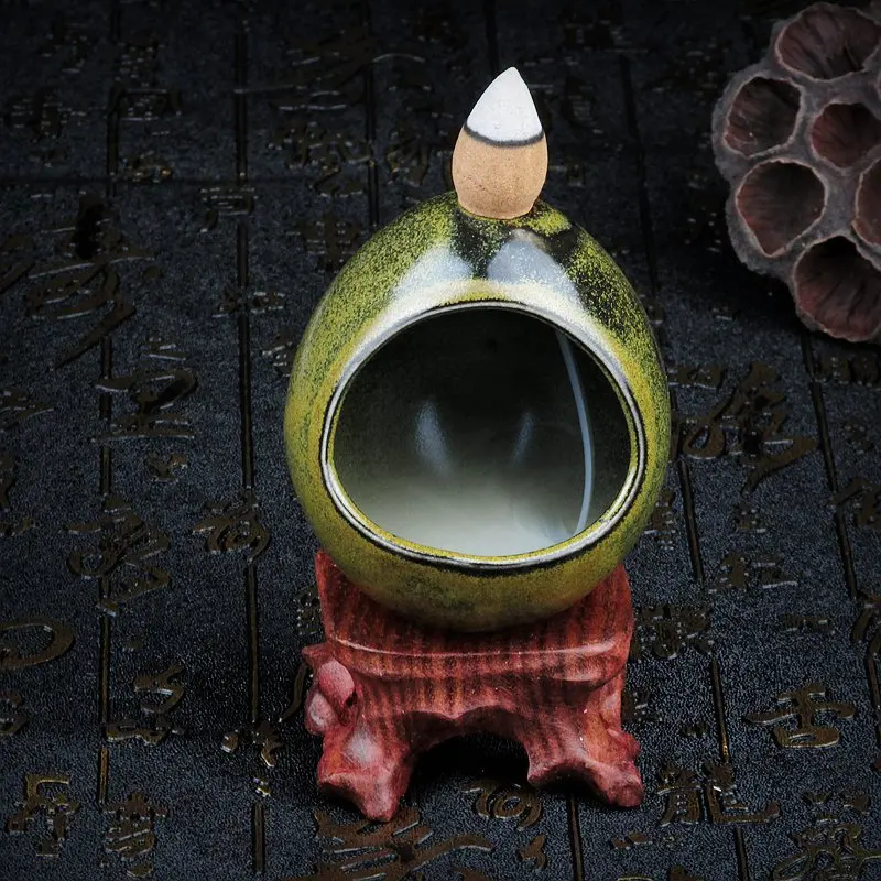 Курильница для благовоний Backflow с 10 конусами в форме яйца Керамическая Мини