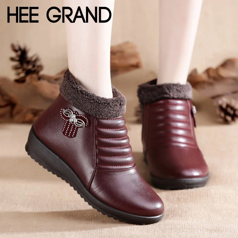 Hee Grand/новые женские зимние повседневные ботинки без шнуровки Зимние Теплые