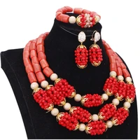 dudo set jewelry for women necklace earrings set bridal red gold balls and original coral jewellery set african free ship 2018