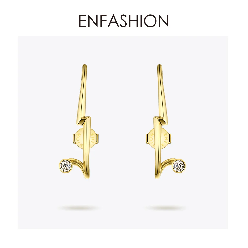 ENFASHION серьги-гвоздики с молнией для женщин, золотые панковские геометрические минималистичные Кристальные серьги, модные ювелирные изделия, Kolczyki EC1040 - Окраска металла: Yellow gold color
