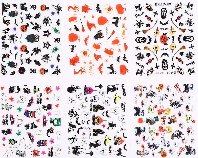 24 Простыни Хэллоуин Дизайн Красота ногтей Наклейки клей передачи 3d череп Тыква