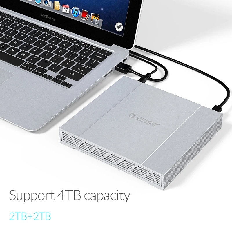 ORICO 2,5 дюйма 2 отсека алюминиевый сплав type-C Gen 2 жесткий диск с Raid USB3.1 Gen2 10 Гбит/с Корпус жесткого диска
