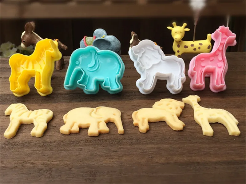 4 шт./лот формочки для печенья с изображением животных слона жирафа лошади Льва