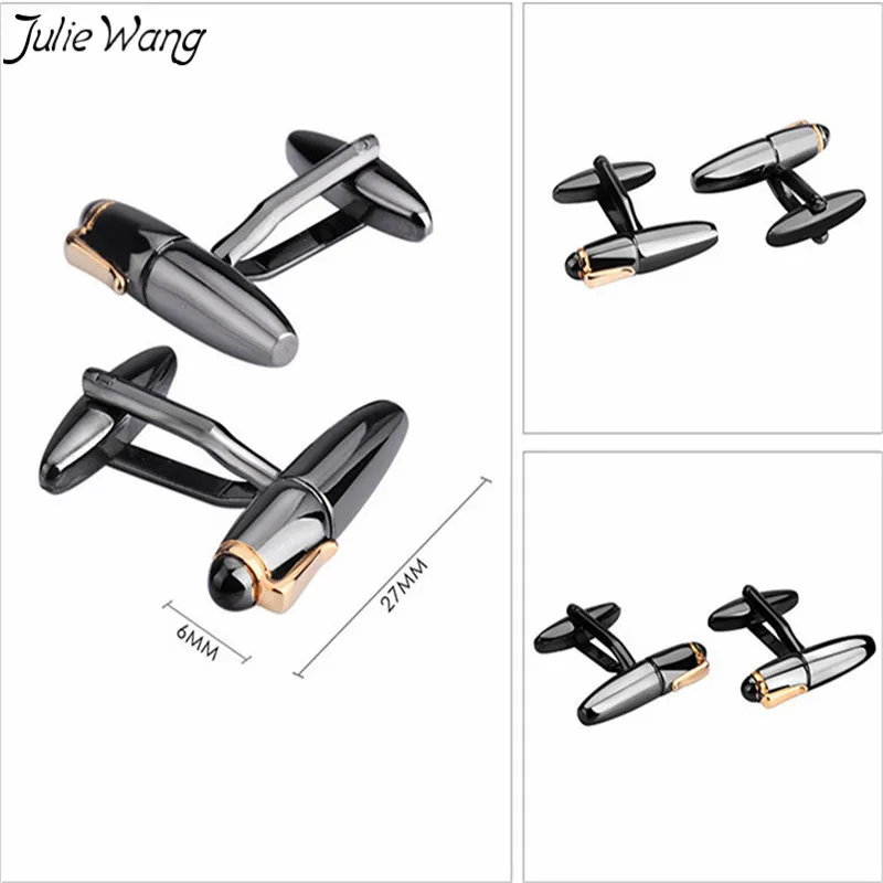 Julie Wang 1 пара черная ручка искусственные полированные латунные запонки