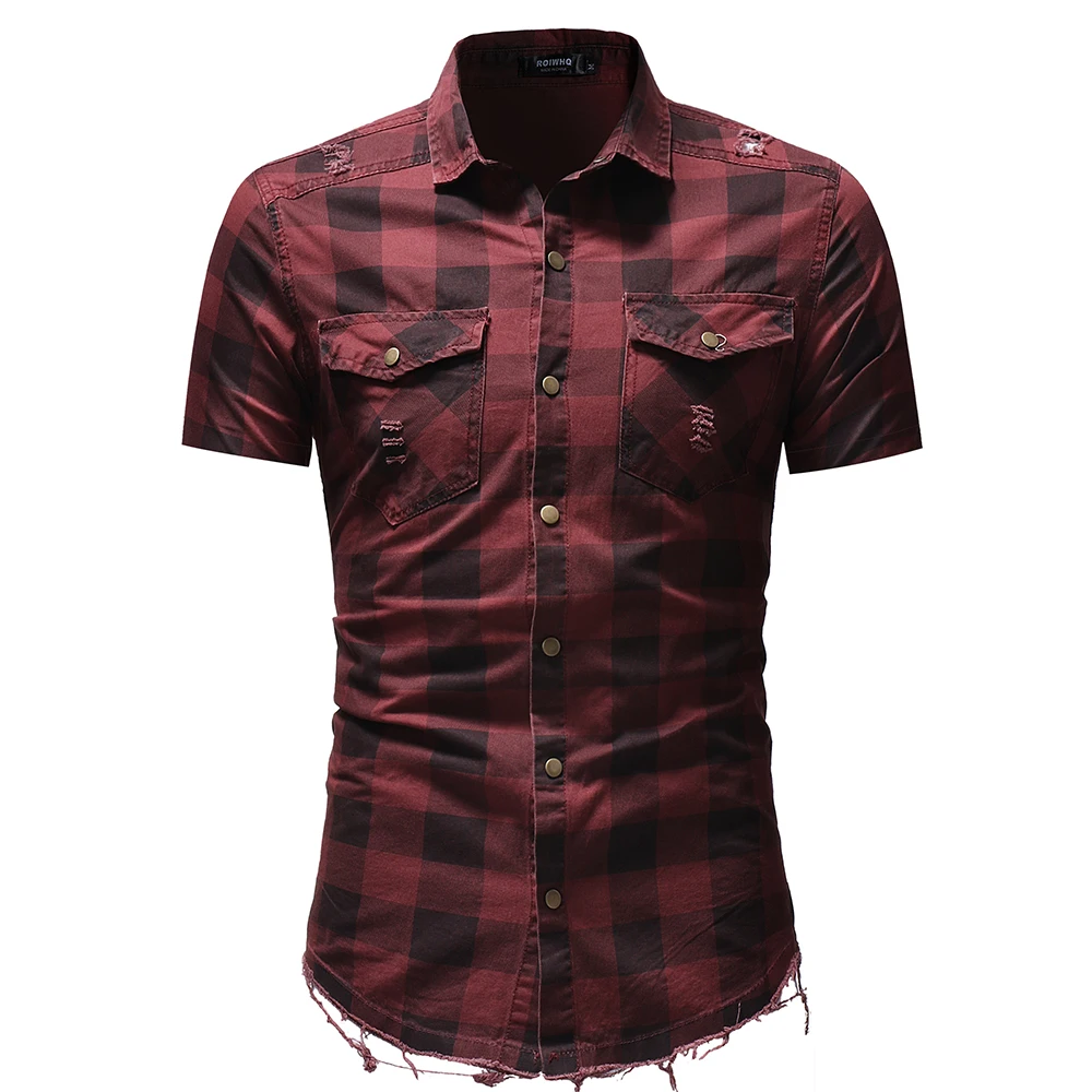 Мужская рубашка 2018 s решетка Breaking Personality платье с коротким рукавом Slim Fit Camisa Masculina