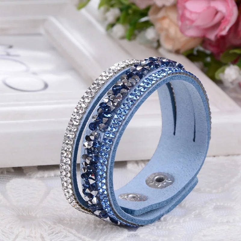 Style 6 Кожаные браслеты-манжеты с кристаллами для женщин, модные ювелирные изделия,, стразы, розовый многослойный браслет для женщин - Окраска металла: Style 6