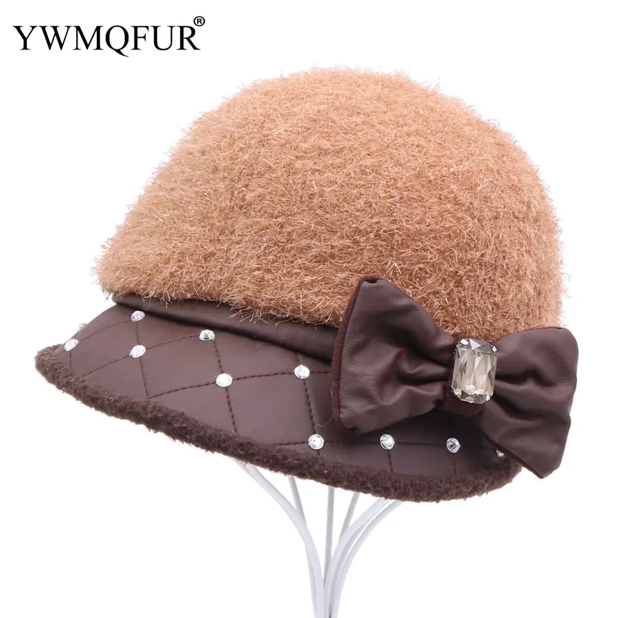 Winter Women Beret Hats Vintage Acrylic Thick Ladies Hat With Cute bow-knot Detachable Casual Female Male Caps 2018 New Arrival |