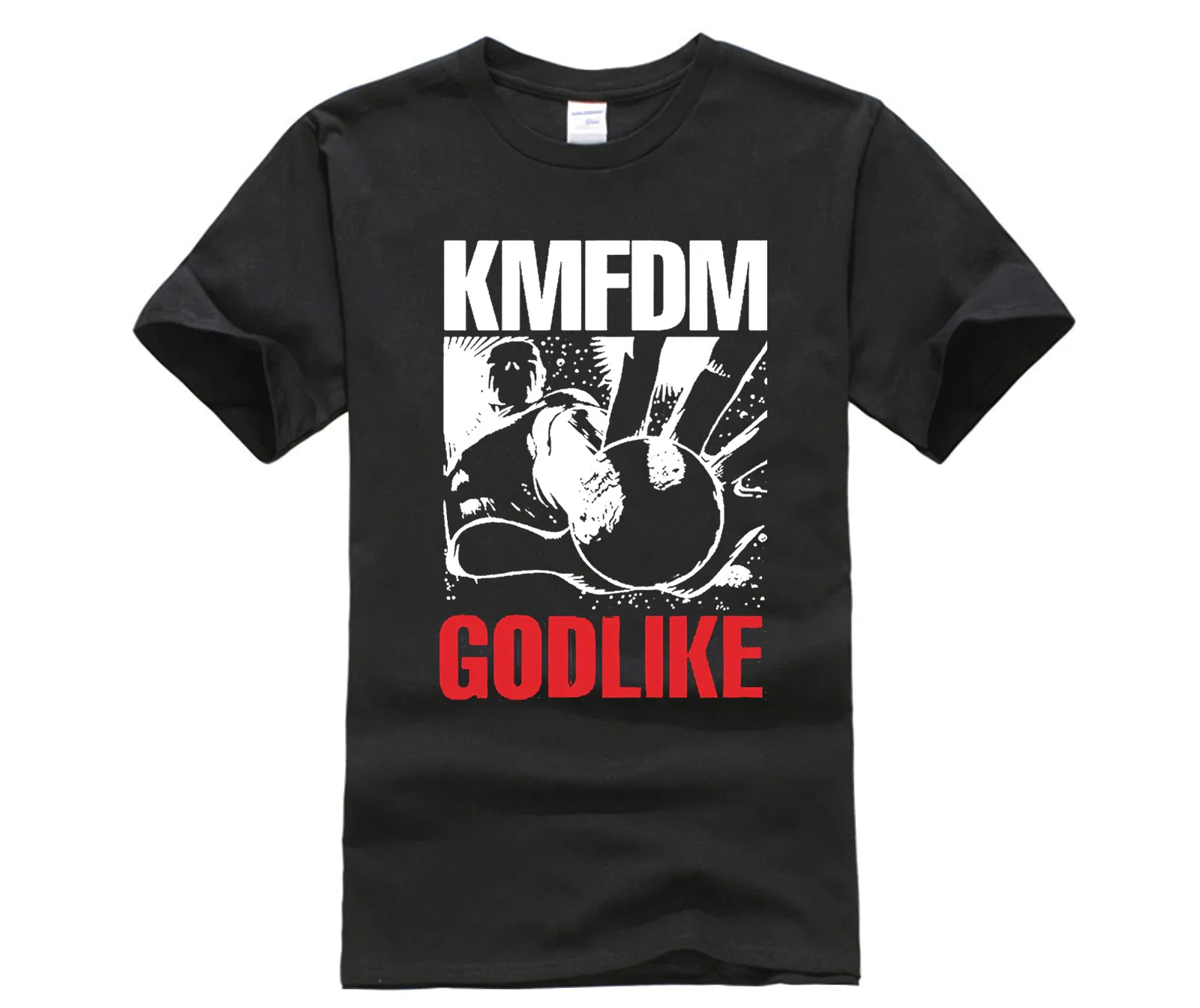 Мужская приталенная футболка KMFDM в стиле крестного человека черные хлопковые