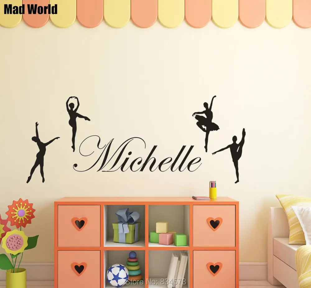Персонализировать любое имя балетки для танцев Wall Art Наклейки на стены дома DIY