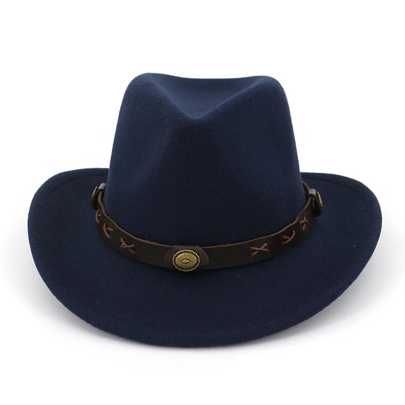High quality Unisex Cowboy Sun protection visor Prairie style horse riding Felt hat men's Jazz hat Wide-brimmed hat - Цвет: color 3