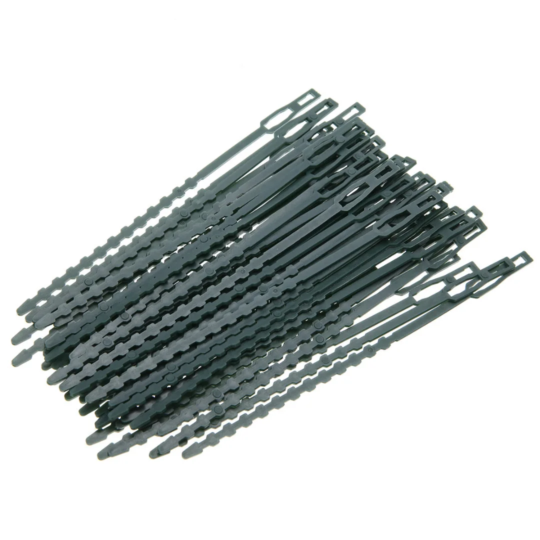 50 шт./лот регулируемые пластиковые кабельные стяжки для растений многоразовые