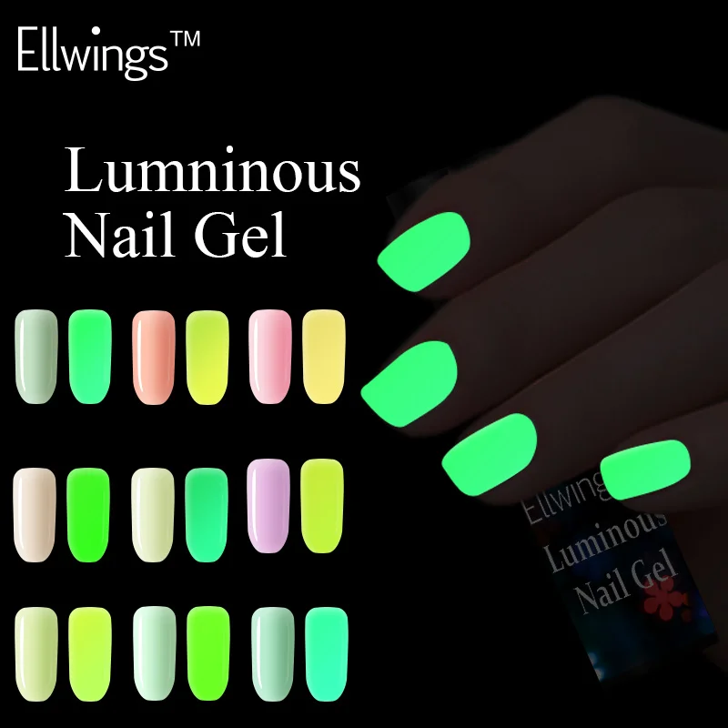 Ellwings светящийся в темноте флуоресцентный неоновый светящийся УФ-гель для ногтей 39 цветов замачивающийся Гель-лак освещение в ночное время Гель-лак для ногтей