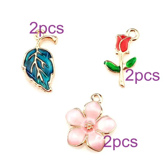 22240 each style 2pc 6х цветов эмаль металлический лепесток цветка розы KC Золотой Цвет амулеты Девушки Женщины DIY ожерелье ювелирные аксессуары-кулоны фурнитура - Окраска металла: 22240 each style 2pc