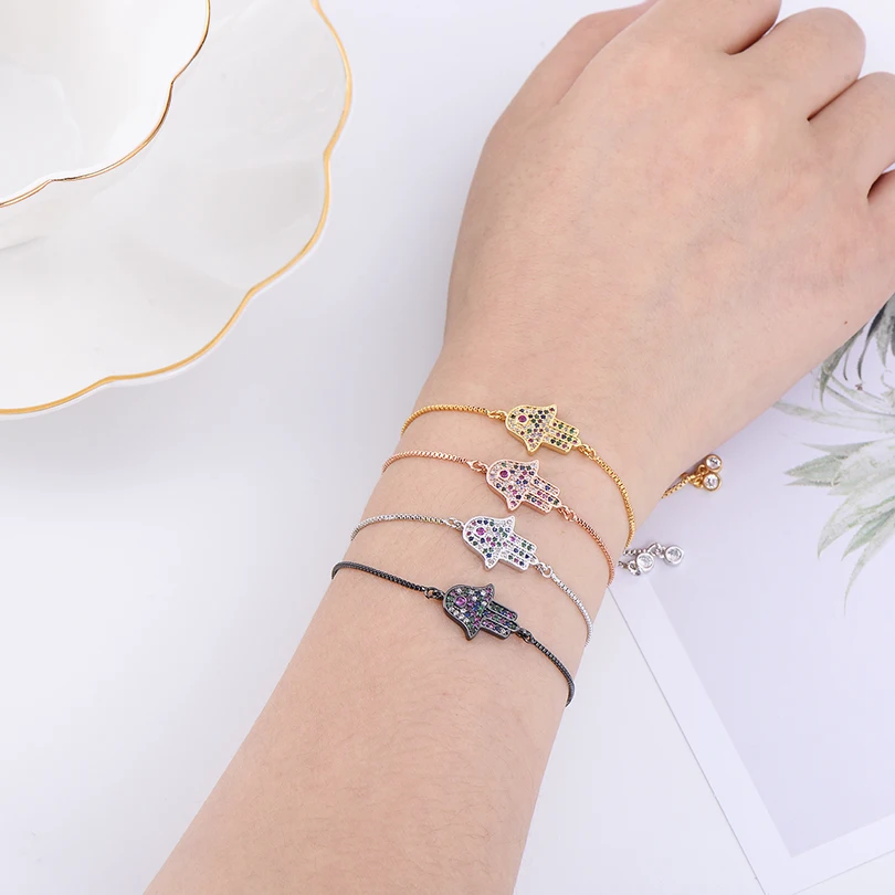 Pipitree трендовый браслет на руку из нескольких фианитов Хамса медная цепочка