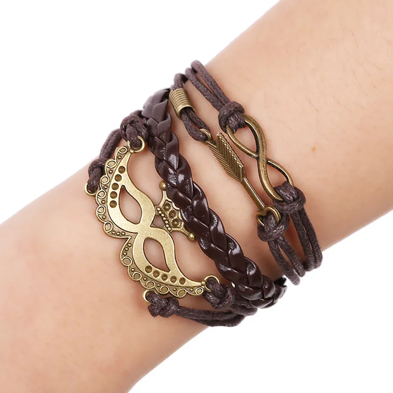 1 Набор Многослойный кожаный браслет мужские ювелирные изделия рок бронза любовь