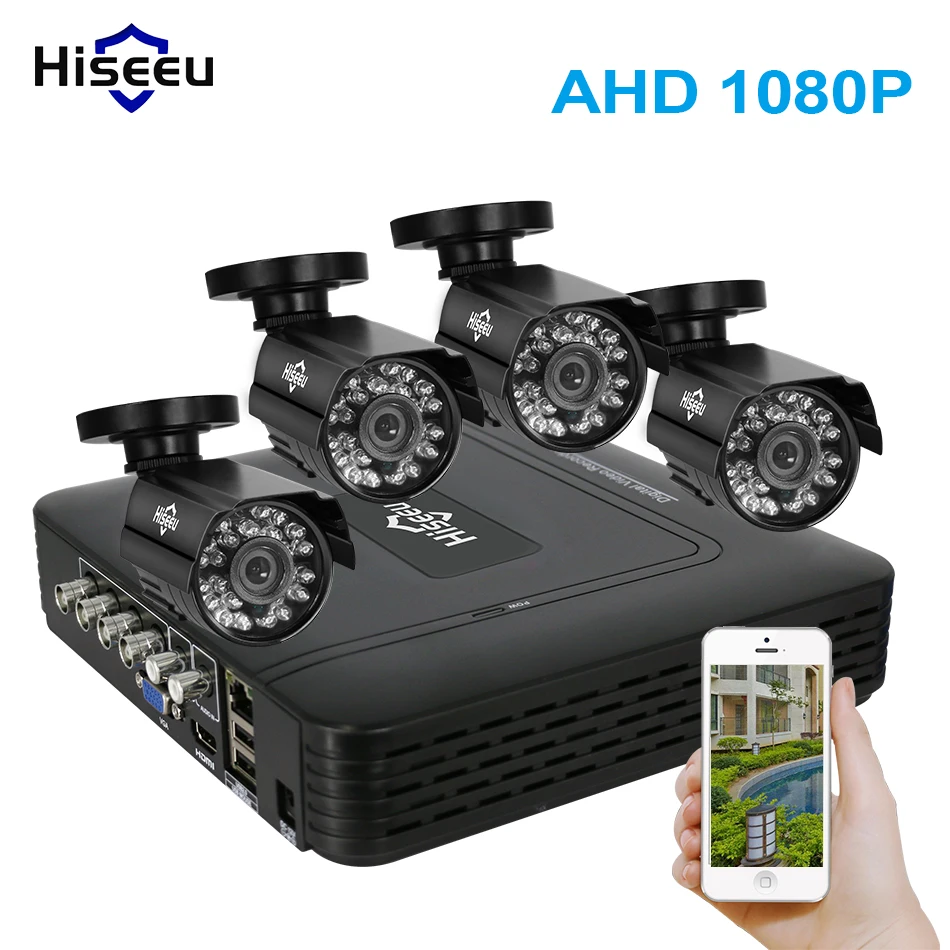 Hiseeu 2ch/4ch AHD 1080 P CCTV Системы комплекты 2.0mp камер безопасности Водонепроницаемый