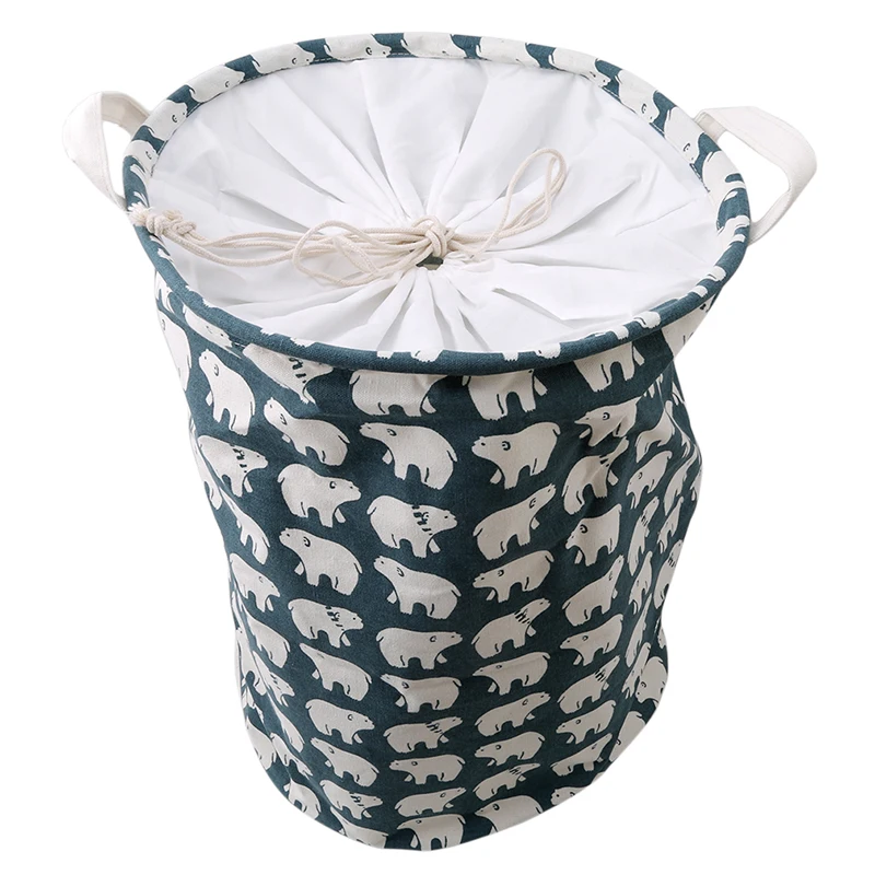 Waterproof Canvas Basket Tree Bear Hedgehog Printed Cotton Linen Washing Clothes Storage Folding Box | Дом и сад