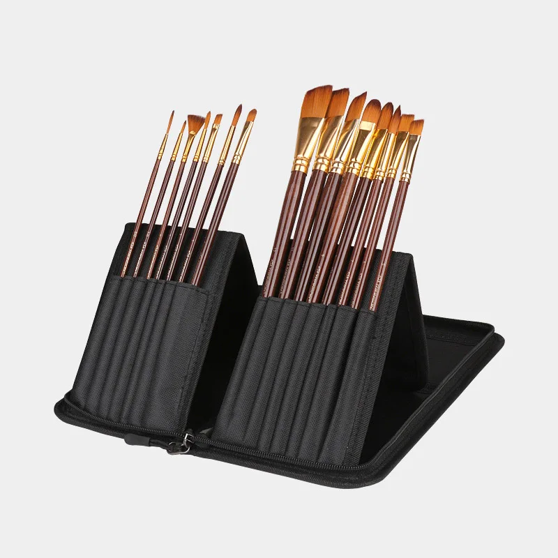 

Stand-up Watercolor Pencil Bag 15 Holes Black Fabric Paint Brush Bag