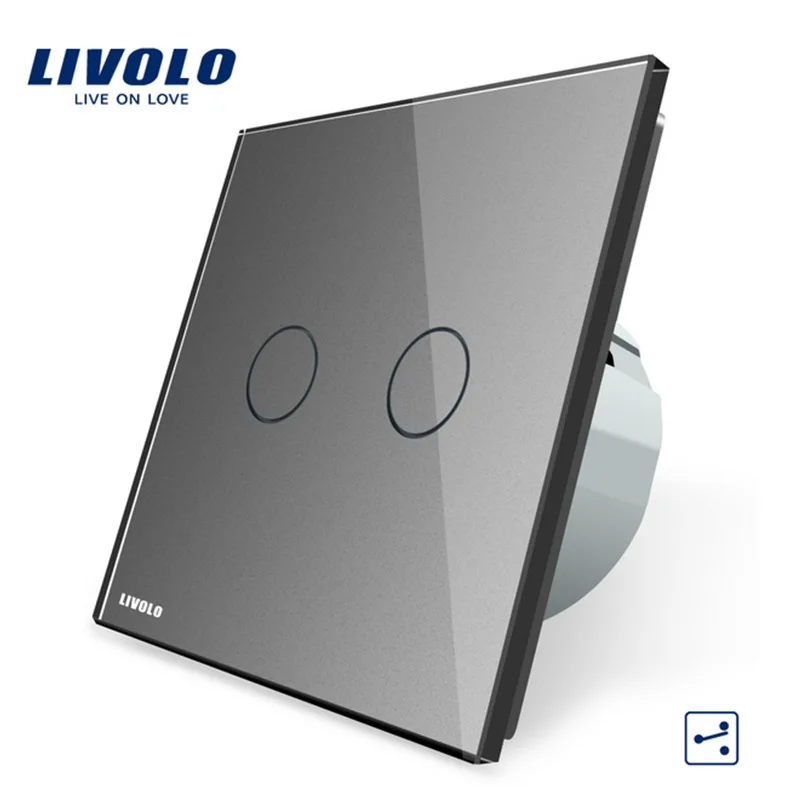Livolo ЕС стандарт, настенный выключатель, VL-C702S-12, 2 банды 2 способ управления, черный кристалл стеклянная панель, настенный свет сенсорный экран переключатель