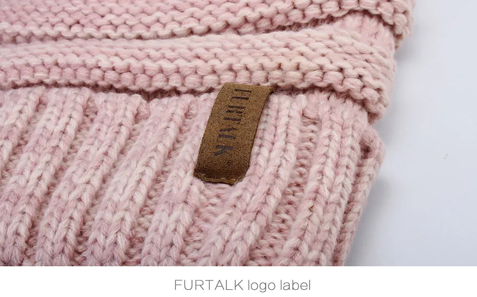 FURTALK зимняя вязаная шапка женская мешковатая шапка бини для девочек Skullies cap A047