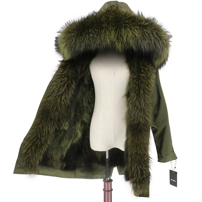 full green OFTBUY пальто из натурального меха енота, капюшон из лисьего меха, зимняя куртка, Женская длинная парка, водонепроницаемая верхняя одежда - Цвет: full green