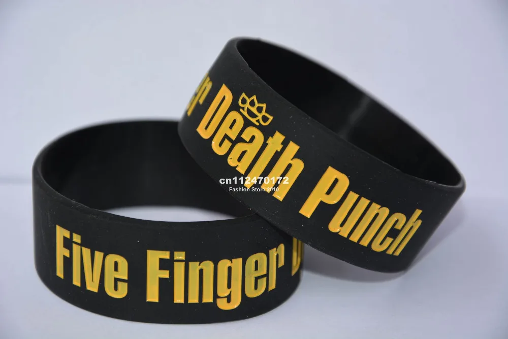 FIVE FINGER DEATH PUNCH Silicone 1&quot Wide Debossed Filled in Colour Wristband Bracelet 50pcs/lot free shipping |