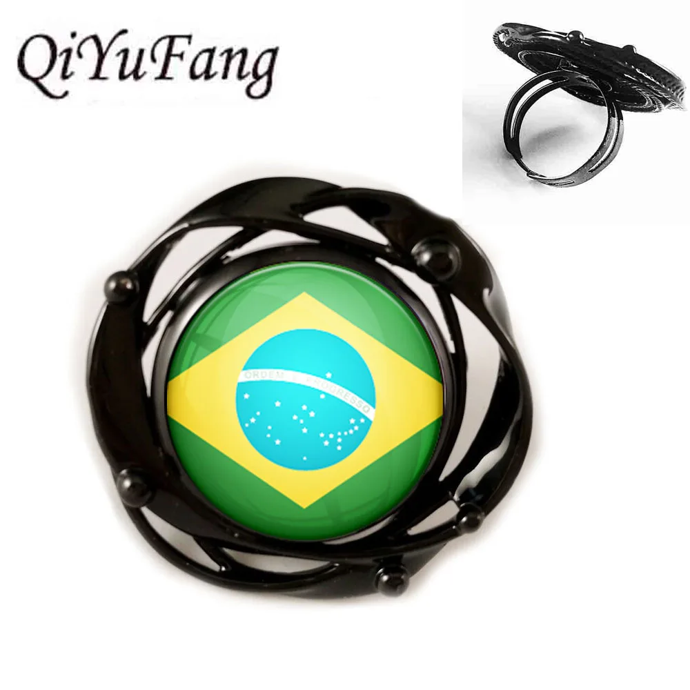 

2018 New Brazil Flag Flower Black Ring Sport Country Pendant For Men Women Jewelry Children Friends Gift Gift Free Shipping