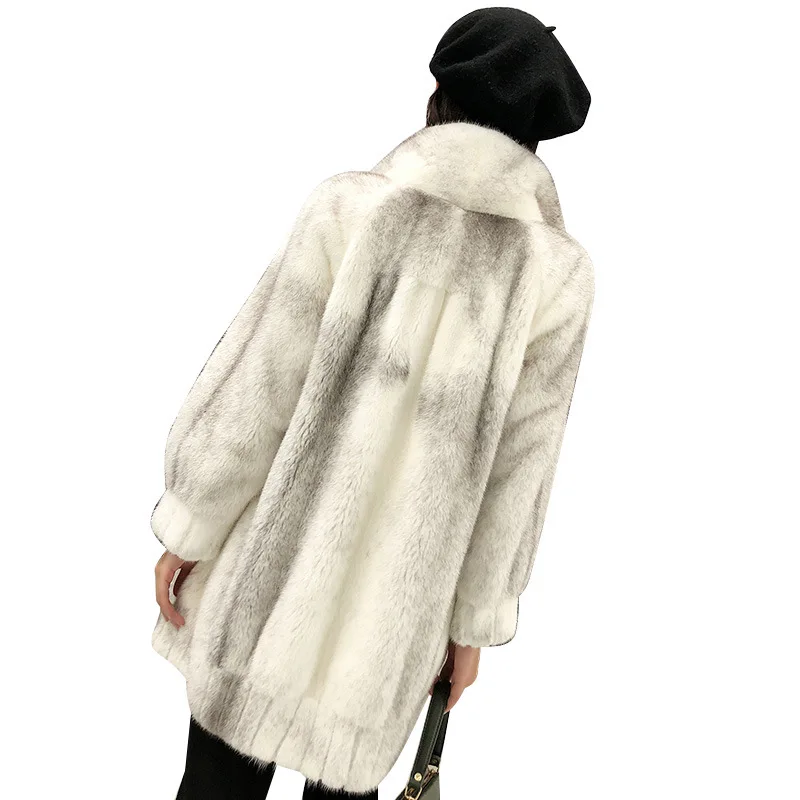 Женская Шуба из норки Haining импортная шуба цельной с длинным рукавом реглан меха