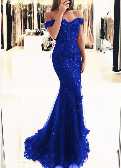 Синий Vestido longo темно-зеленые вечерние платья Русалка с открытыми плечами платье для выпускного вечера новое официальное вечернее платье Vestido De Noiva - Цвет: Синий