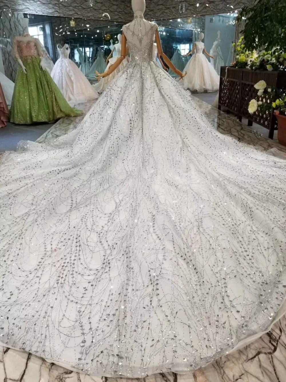 H&S BRIDAL Gorgeous silver rhinestone wedding dress High Neck wedding gowns 2020 Vestido de Novia