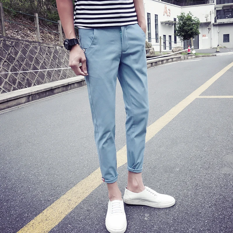 Летние однотонные штаны мужские, длиной до щиколотки Slim Fit Для мужчин s Повседневные штаны для мальчиков стрейч большого размера, шаровары, штаны, костюм Для мужчин брюки мужские Размеры: 28-40