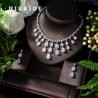 hibride shinning pave cz dubai jewelry sets 2019 women wedding zirconia water drop design 2pcs jewelry set drop shipping n 241