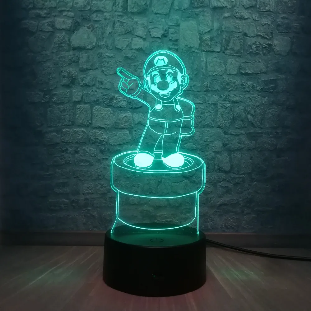Мультфильм милый супер Марио действие 3D LED RGB сенсорный Ночной светильник Рисунок