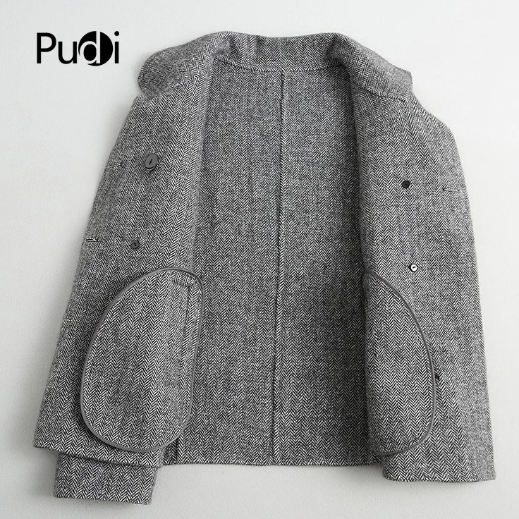 PUDI RO18052 Женская Осенняя зимняя новая короткая шерстяная куртка с карманами, Дамское длинное стильное пальто с карманами для отдыха
