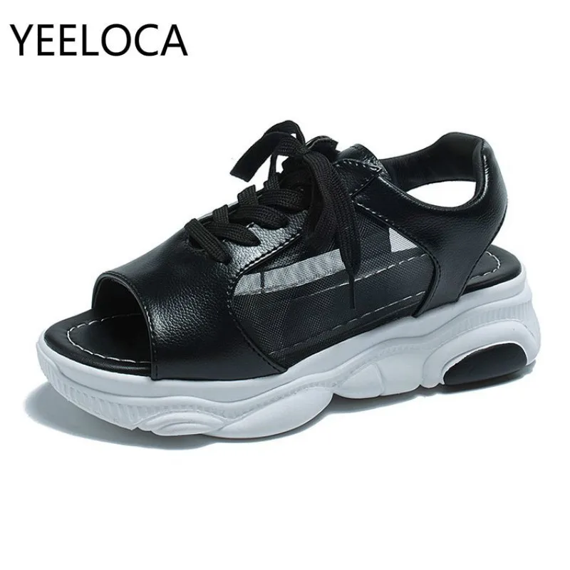 

YEELOCA Muffin Platform Flat Shoes Female 2019 Summer New Korean Version of The Wild Flats Womens Lace-Up Vulcanized Sandals