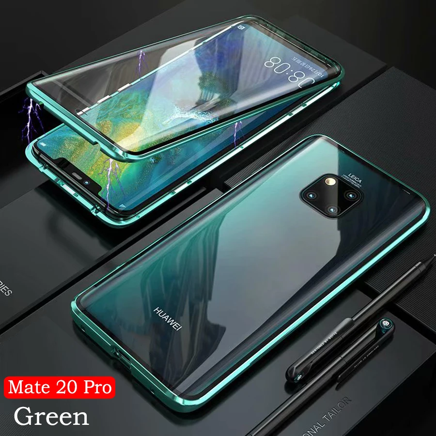 Mate 20 Pro Green Магнитный адсорбционный металлический чехол для huawei mate 20 Pro mate 20 Etui Роскошный 360 Полное покрытие передняя задняя двойная стеклянная Защитная крышка - Цвет: Mate 20 Pro Green