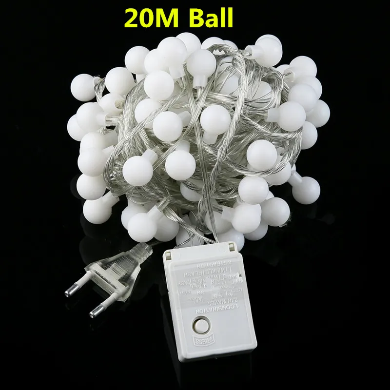 Гирляндовый светильник s светодиодная гирлянда 10 м 20 м AC220V 110 В шар Сказочный светильник гирлянда для сада Рождественская Свадебная вечеринка праздничный декор для улицы - Испускаемый цвет: 20m Ball Type